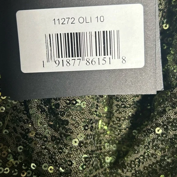 Mac Duggal 11272 NWT Green Sequined Faux Wrap Asymmetrical Hem Dress - Picture 6 of 6